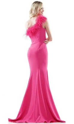 Colors Dress - 2405 Feathered One Shoulder Crepe Mermaid Dress 11 Colors Dress - 2405 Feathered One Shoulder Crepe Mermaid Dress