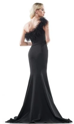 Colors Dress - 2405 Feathered One Shoulder Crepe Mermaid Dress 9 Colors Dress - 2405 Feathered One Shoulder Crepe Mermaid Dress