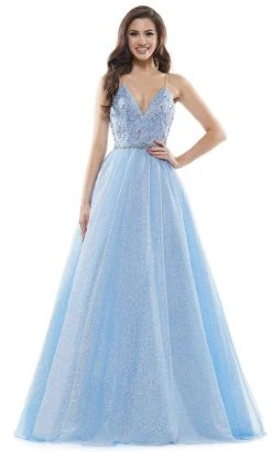 Colors Dress - 2480 Glitter Plunging V Neck Ballgown