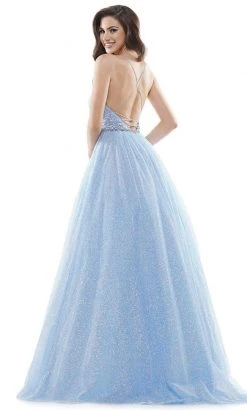 Colors Dress - 2480 Glitter Plunging V Neck Ballgown