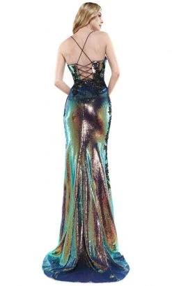 Colors Dress - 2519 Lace Appliqued Sequin Mermaid Gown