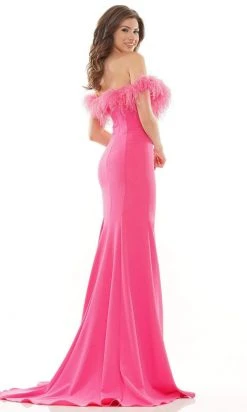 Colors Dress - 2663 Feather Trimmed High Slit Gown