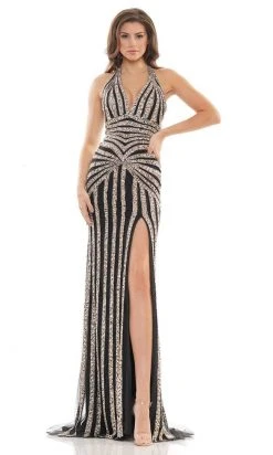 Colors Dress - 2704 Stripe Embellished Evening Gown