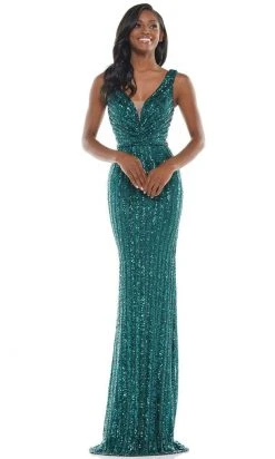 Colors Dress - G1042 Long Stripe Sequin Gown
