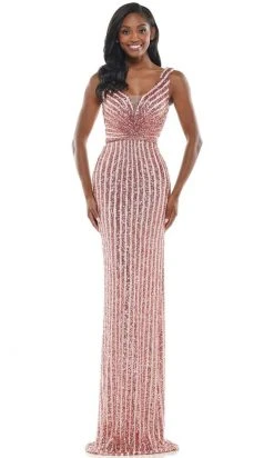 Colors Dress - G1042 Long Stripe Sequin Gown 19 Colors Dress - G1042 Long Stripe Sequin Gown