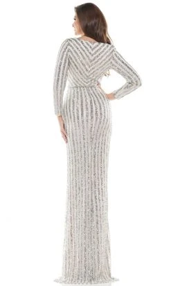 Colors Dress - G1042SL Long Sleeve Stripe Sequin Gown