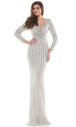 Colors Dress - G1042SL Long Sleeve Stripe Sequin Gown