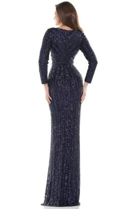 Colors Dress - G1042SL Long Sleeve Stripe Sequin Gown