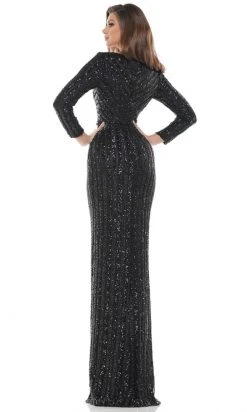 Colors Dress - G1042SL Long Sleeve Stripe Sequin Gown