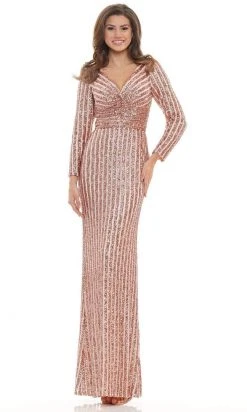 Colors Dress - G1042SL Long Sleeve Stripe Sequin Gown