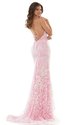 Colors Dress - G1076 Embellished Sheath V Neck Dress