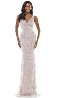 Colors Dress - K102 V-Neck Beaded Embellished Dress