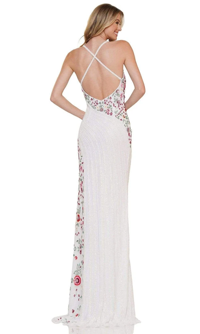 Colors Dress - K123 Floral Pattern Slit Column Gown 5 Colors Dress - K123 Floral Pattern Slit Column Gown