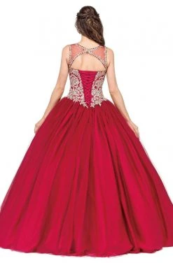 Dancing Queen - 1101 Gold Embroidered Illusion Neck Formal Ball Gown