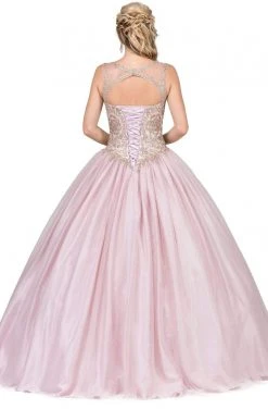 Dancing Queen - 1101 Gold Embroidered Illusion Neck Formal Ball Gown