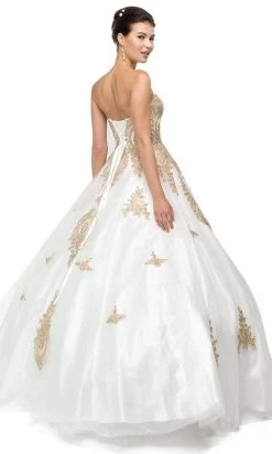 Dancing Queen - 1105 Strapless Sweetheart Gilt Appliqued Prom Ball Gown