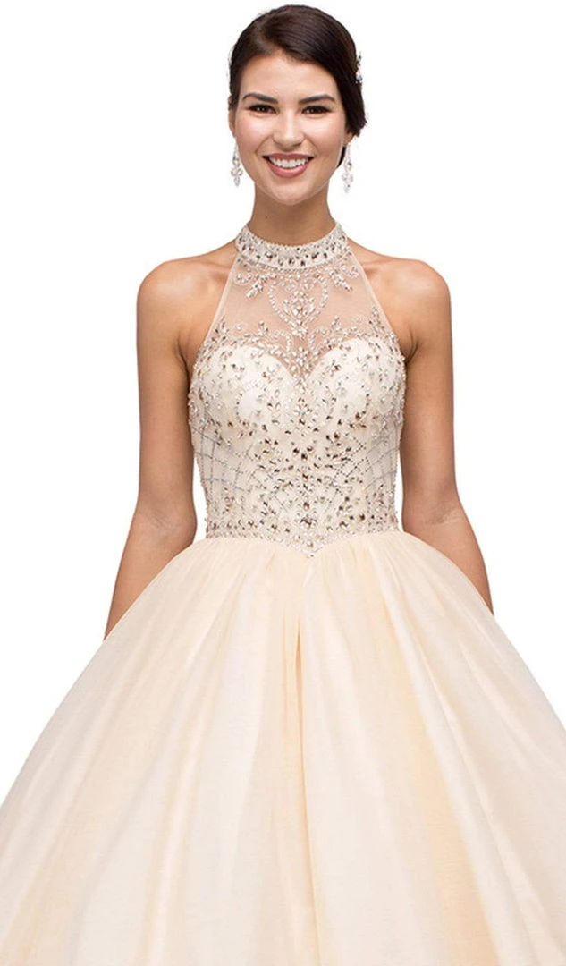 Dancing Queen - 1136 Illusion Halter Beaded Quinceanera Gown 5 Dancing Queen - 1136 Illusion Halter Beaded Quinceanera Gown