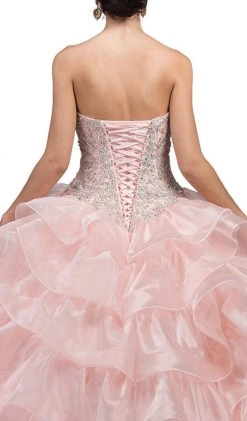 Dancing Queen - 1216 Strapless Bedazzled Sweetheart Ruffled Quinceanera Ballgown