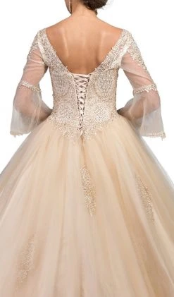 Dancing Queen - 1247 Sheer Trumpet Sleeve Wide V-neck Quinceanera Ballgown 9 Dancing Queen - 1247 Sheer Trumpet Sleeve Wide V-neck Quinceanera Ballgown