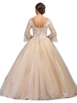 Dancing Queen - 1247 Sheer Trumpet Sleeve Wide V-neck Quinceanera Ballgown 8 Dancing Queen - 1247 Sheer Trumpet Sleeve Wide V-neck Quinceanera Ballgown