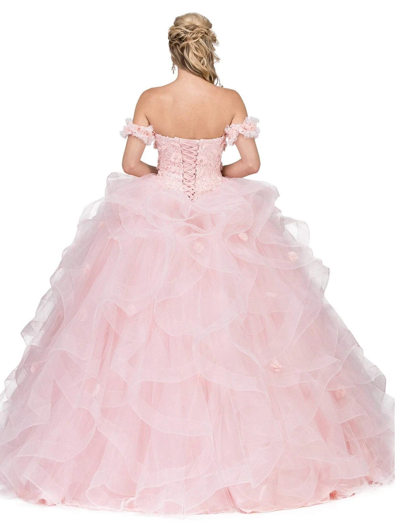 Dancing Queen - 1322 Floral Applique Ruffled Quinceanera Ballgown 5 Dancing Queen - 1322 Floral Applique Ruffled Quinceanera Ballgown
