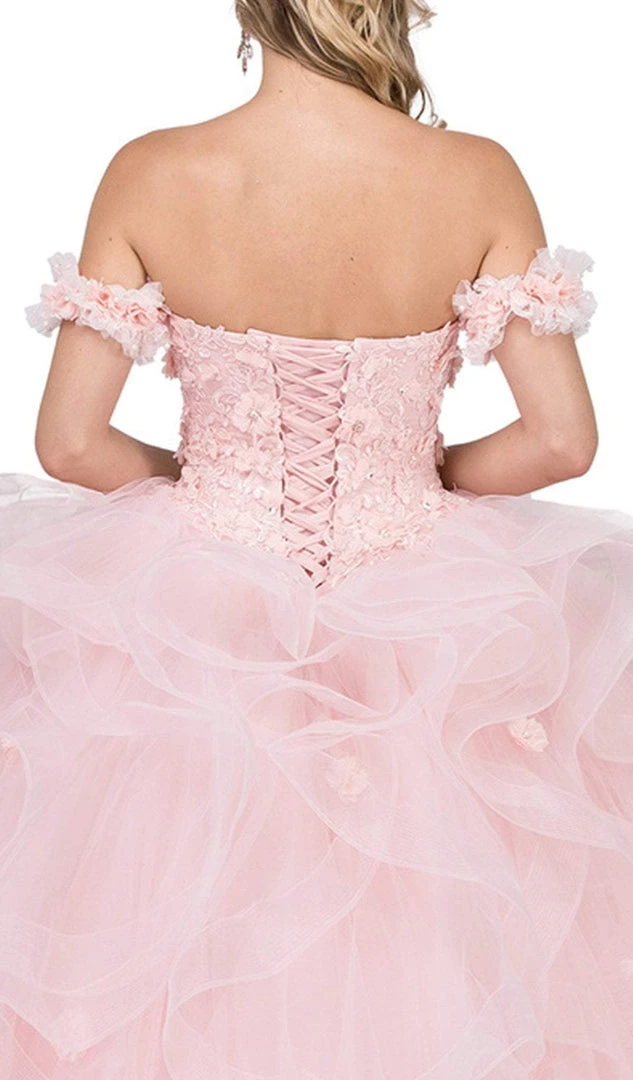 Dancing Queen - 1322 Floral Applique Ruffled Quinceanera Ballgown 6 Dancing Queen - 1322 Floral Applique Ruffled Quinceanera Ballgown