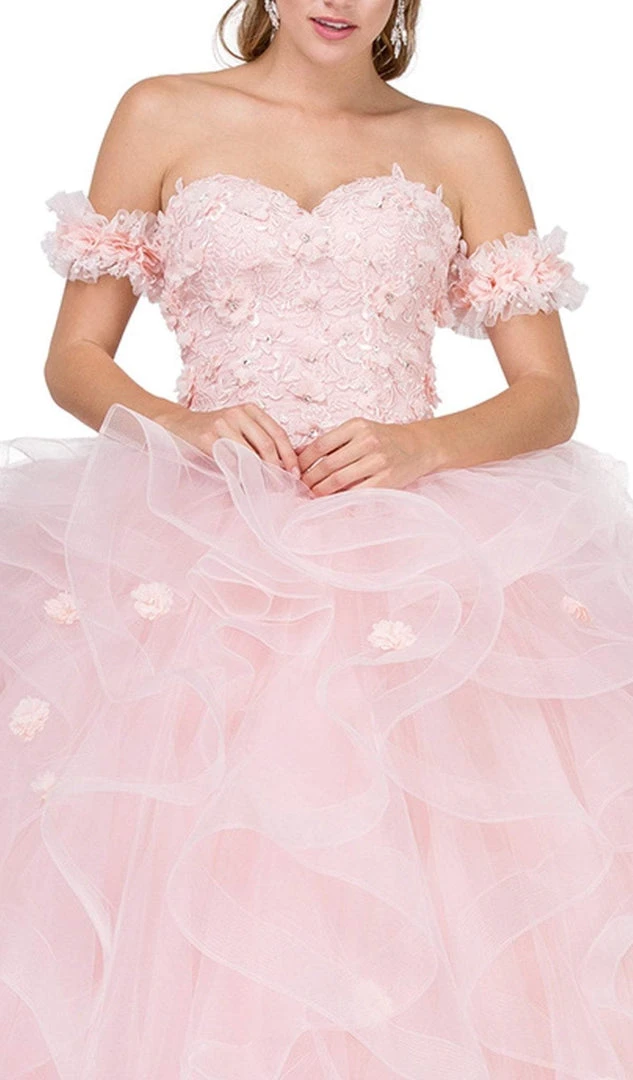 Dancing Queen - 1322 Floral Applique Ruffled Quinceanera Ballgown 4 Dancing Queen - 1322 Floral Applique Ruffled Quinceanera Ballgown