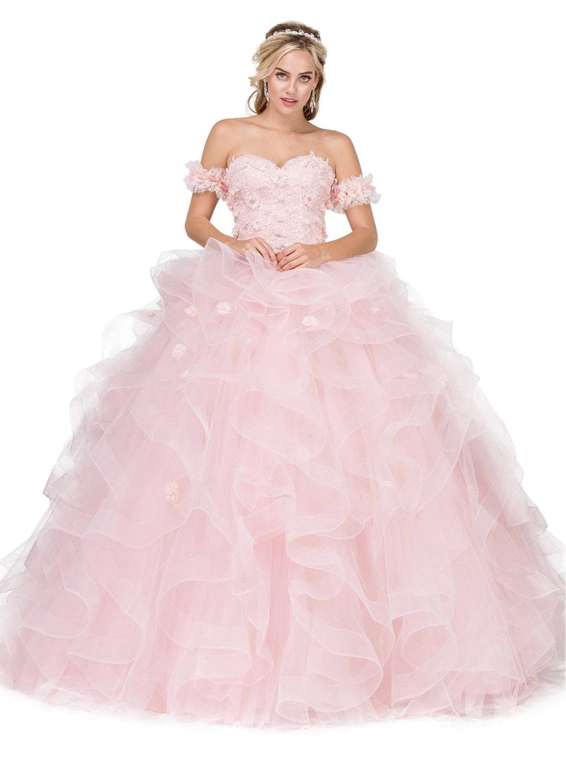 Dancing Queen - 1322 Floral Applique Ruffled Quinceanera Ballgown 3 Dancing Queen - 1322 Floral Applique Ruffled Quinceanera Ballgown