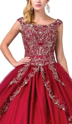Dancing Queen - 1343 Cap Sleeve Gilt-Appliqued Overskirt Ballgown