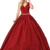 Dancing Queen - 1356 Deep V-Neck Bejeweled Waist Ballgown