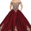Dancing Queen - 1498 Embroidered Off-Shoulder Ballgown With Train