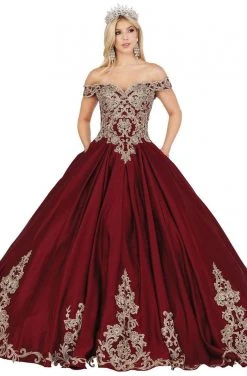 Dancing Queen - 1498 Embroidered Off-Shoulder Ballgown With Train