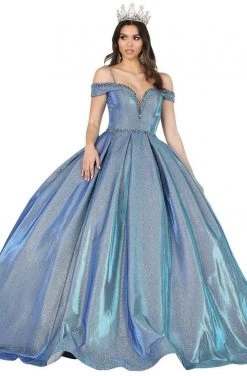 Dancing Queen - 1506 Embellished Deep Off-Shoulder Pleated Ballgown