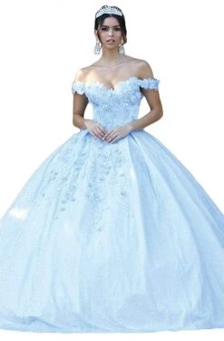 Dancing Queen - 1527 Beaded Floral Appliqued Off Shoulder Ballgown