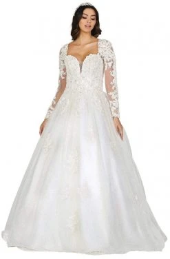 Dancing Queen - 156 Embroidered Long Sleeve Deep Sweetheart Gown
