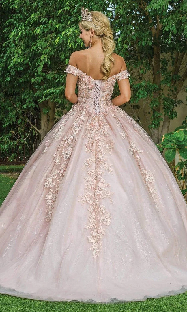 Dancing Queen - 1574 Floral Applique Off Shoulder Ballgown With Train 4 Dancing Queen - 1574 Floral Applique Off Shoulder Ballgown With Train