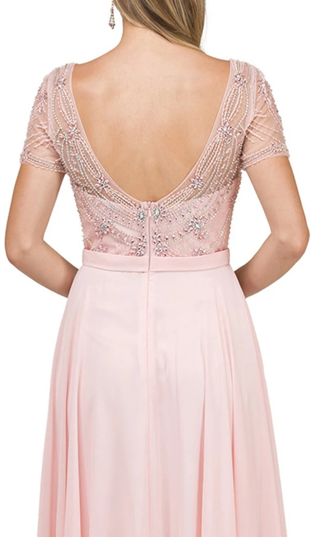 Dancing Queen - 2067 Embellished Sheer Short Sleeve Evening Dress 6 Dancing Queen - 2067 Embellished Sheer Short Sleeve Evening Dress