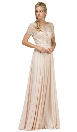 Dancing Queen - 2067 Embellished Sheer Short Sleeve Evening Dress 14 Dancing Queen - 2067 Embellished Sheer Short Sleeve Evening Dress