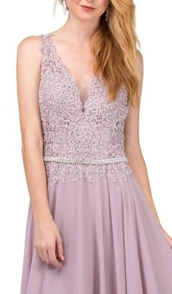 Dancing Queen - 2161 Beaded Lace V-neck A-line Prom Dress