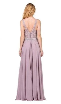 Dancing Queen - 2161 Beaded Lace V-neck A-line Prom Dress