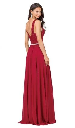 Dancing Queen - 2161 Beaded Lace V-neck A-line Prom Dress