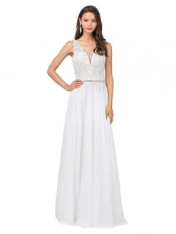 Dancing Queen - 2161 Beaded Lace V-neck A-line Prom Dress
