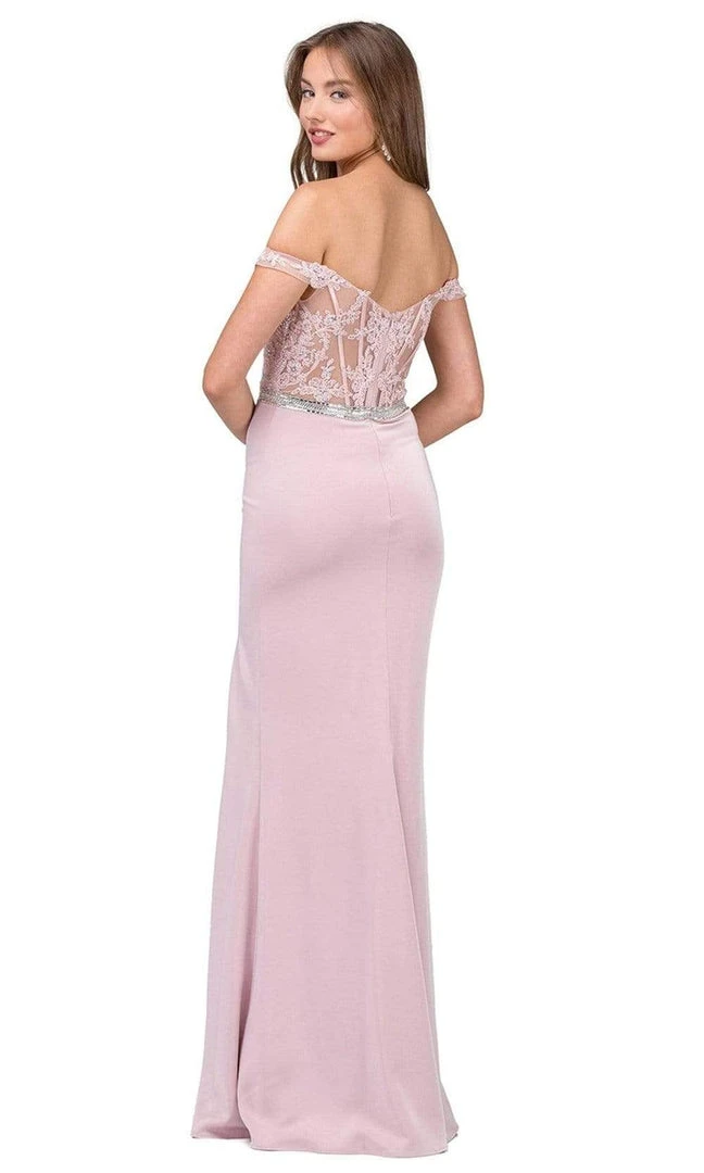 Dancing Queen - 2164 Appliqued Plunging Off Shoulder High Slit Gown 4 Dancing Queen - 2164 Appliqued Plunging Off Shoulder High Slit Gown