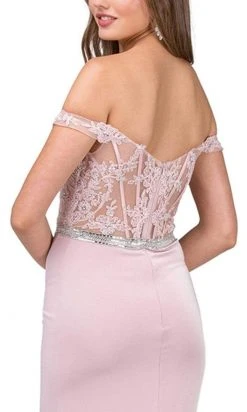 Dancing Queen - 2164 Appliqued Plunging Off Shoulder High Slit Gown 10 Dancing Queen - 2164 Appliqued Plunging Off Shoulder High Slit Gown