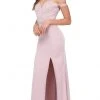 Dancing Queen - 2164 Appliqued Plunging Off Shoulder High Slit Gown