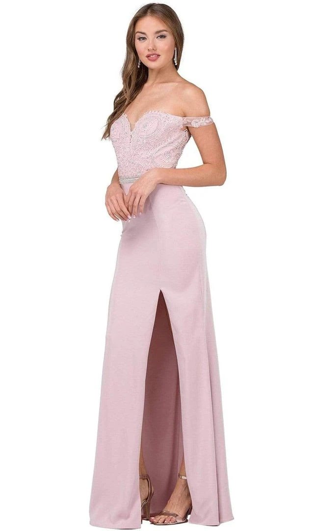 Dancing Queen - 2164 Appliqued Plunging Off Shoulder High Slit Gown 3 Dancing Queen - 2164 Appliqued Plunging Off Shoulder High Slit Gown