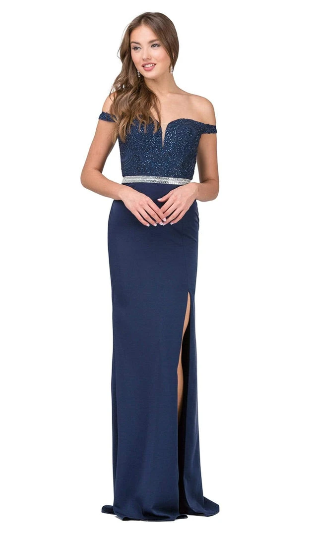 Dancing Queen - 2164 Appliqued Plunging Off Shoulder High Slit Gown 7 Dancing Queen - 2164 Appliqued Plunging Off Shoulder High Slit Gown