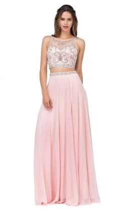 Dancing Queen - 2225 Jeweled Two Piece Illusion Neck A-line Prom Dress