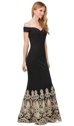 Dancing Queen - 2263 Off Shoulder Fitted Appliqued Mermaid Prom Dress