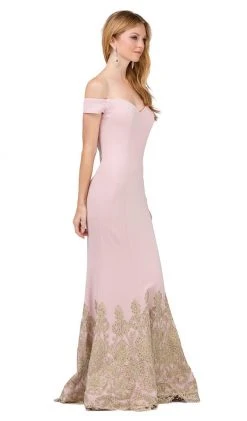 Dancing Queen - 2263 Off Shoulder Fitted Appliqued Mermaid Prom Dress